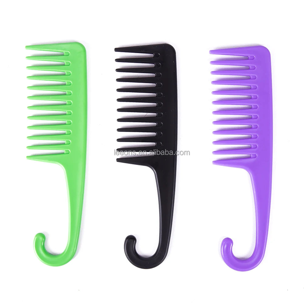 Wholesale Private Label Hook Handle Wide Tooth Plastic Hair Comb Massage for Long Curly Hair Detangling Custom Logo Home Use No