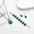 Hot Sale New Ethnic Turquoise Necklace Bracelet Earrings Set Fashion Flower Pendant Three-piece Set Jewelry for Women Girls