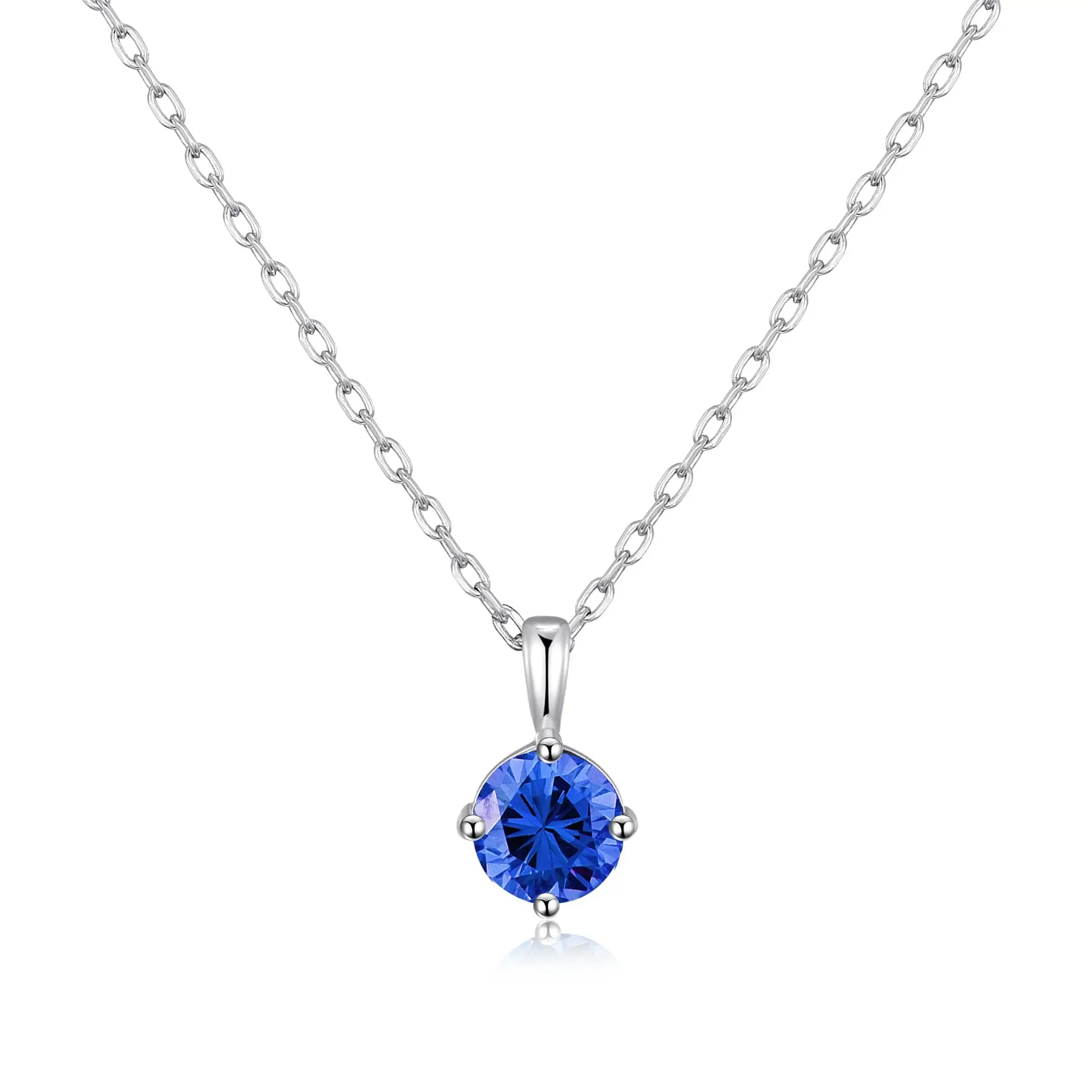 Round Treated Blue Sapphire Pendant925 Sterling Silver Double Prongs Cross Cross Pendant for Women Gift
