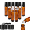 Portable 10ml Amber Glass Roll on Bottle for Essential Oil Vials With Roller Metal Ball Refillable Bottles Containers