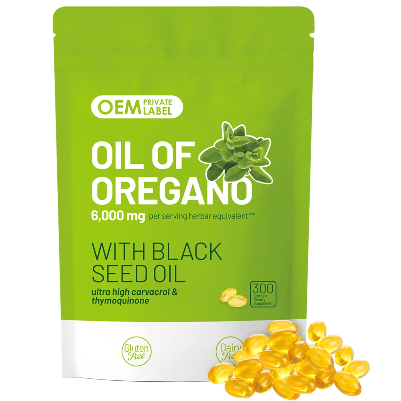 OEM 600mg Oil of Oregano Softgels 2 in 1 Strength Carvacrol Thymoquinone Black Seed Oil Oregano Oil  Supplement for Adults
