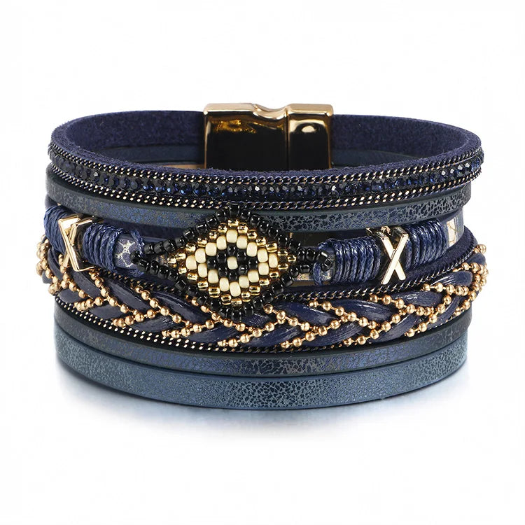 Bohemian Style Braided Leather Bracelet European American Beaded Leather Bracelet Fashion Leather Bracelets for Women