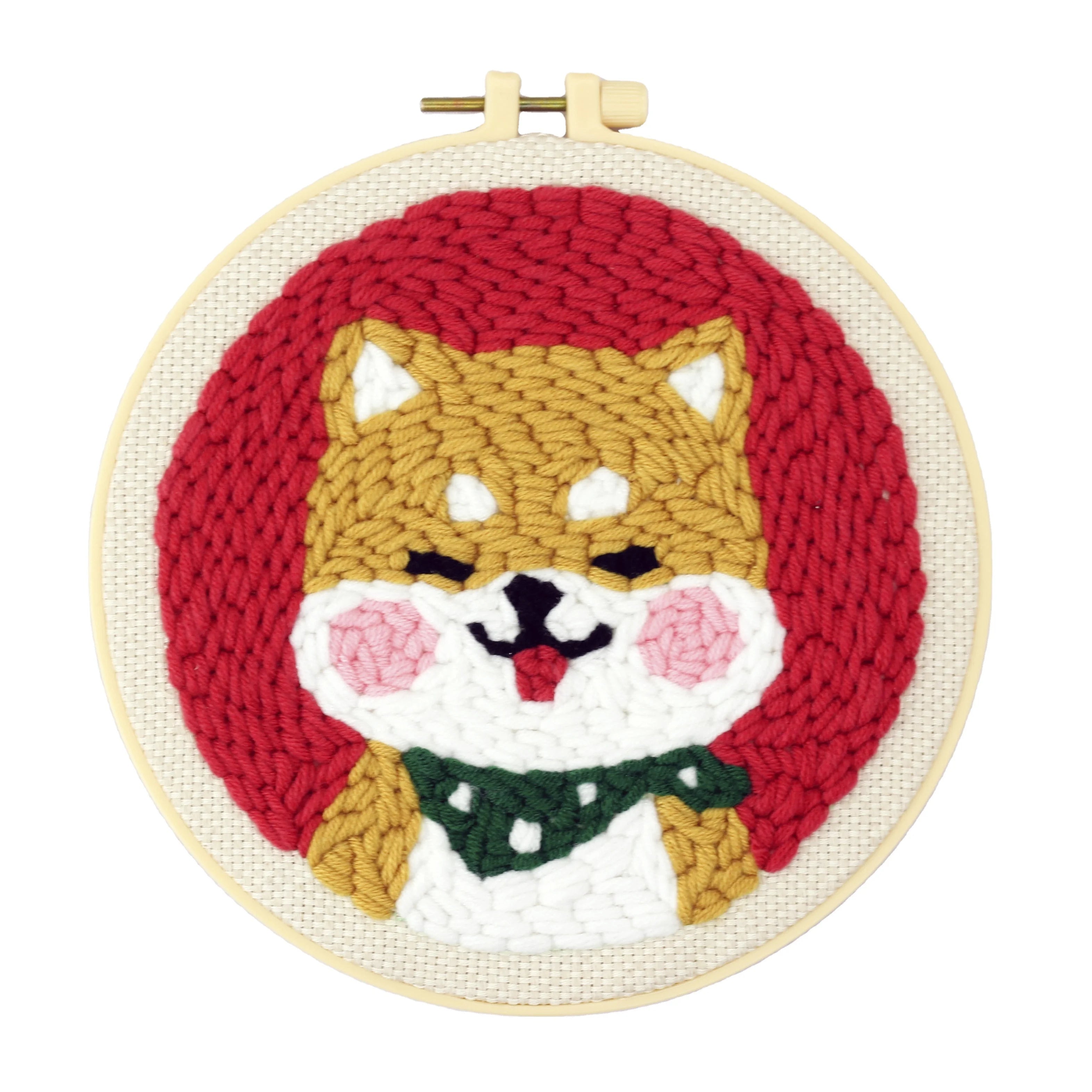 2026 Customized Shiba Inu Cross Stitch DIY Craft Embroidery Set Handmade Folk Art 20cm Punch Needle Kit Yarn Novelty