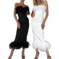 Custom Wholesale Plain Party Dress Women Casual Knee-length Maxi Dress Feather Strapless Skirts