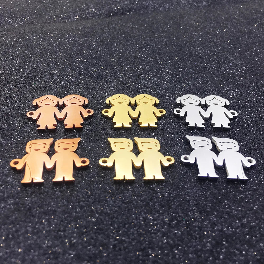 High Polished Stainless Steel Metal Gold Plated Jewelry Accessories Finding Boy and Girl Shape Charm Pendant for Lovers