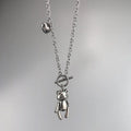 Popular Titanium Steel Sweater Chain Necklace Hip Hops Cute Bear Long Pendant Stainless Steel Necklace for Women Girl