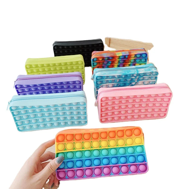 2026 2027 Anti Stress Relief Silicone Fidget Toys Pop Bubble Silicone Pencil Case Big Capacity Pencil Pen Case