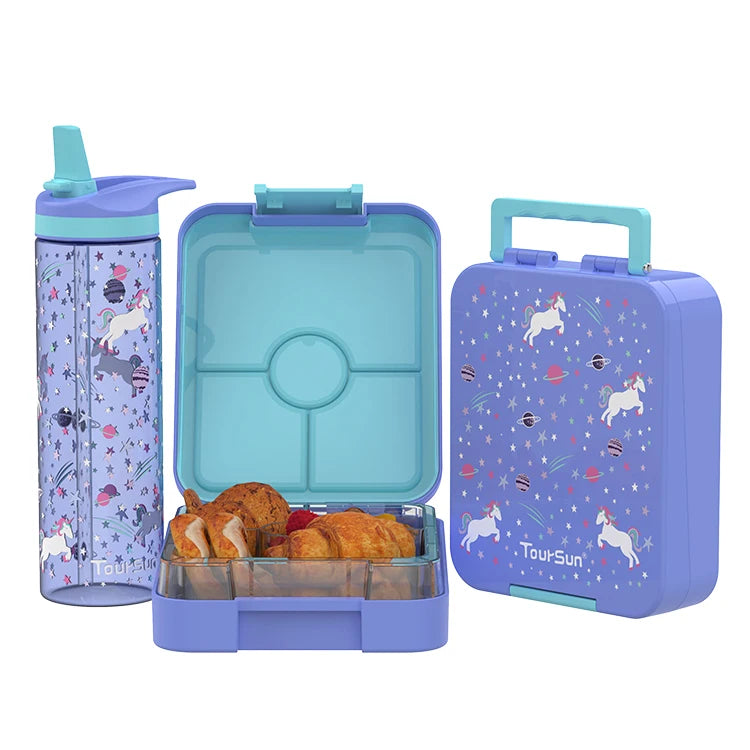 Children Cute Cartoon Kids Bpa Free Silicone School Lunch Box With Water Bottle and Lunch Sets