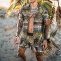 Summer Beach Hawaiian Short Sleeve Shirt Set Men's Shorts Plus Size Two Piece Beach Suit for Men