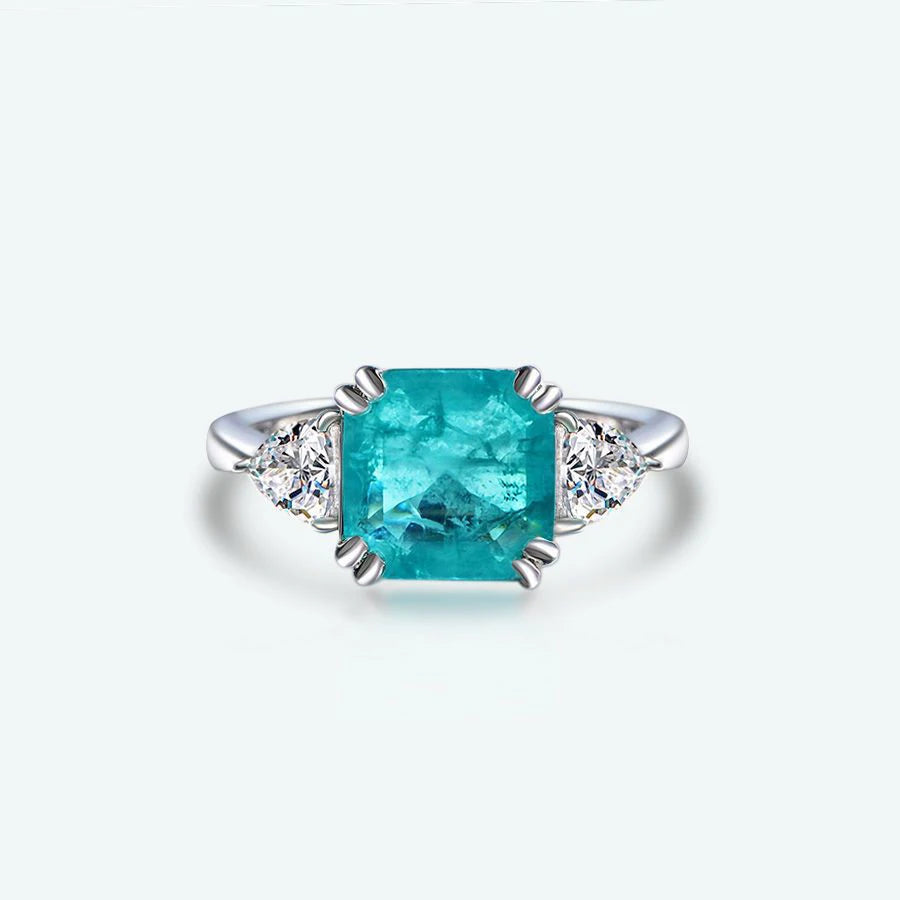 10*10mm square Lab Grown Paraiba S925 Sterling Silver Gems Wedding Ring