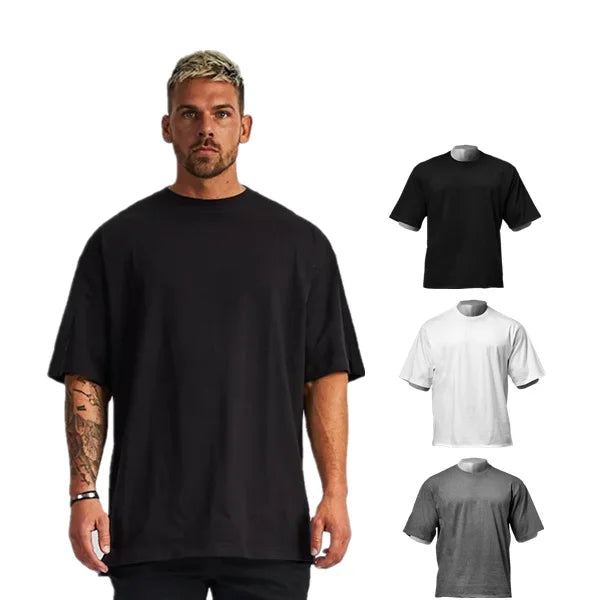 Breathable 95% Cotton 5% Spandex Solid Color Blank Custom Logo Loose Bodybuilding Fitness Men Sports Short Sleeve T-shirt