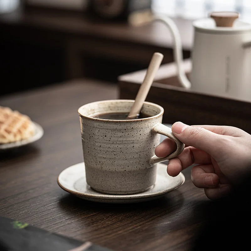 Stoneware Coffee Cup and Saucer Set Simple Ceramic Water Cup Retro Small Capacity Espresso Cup