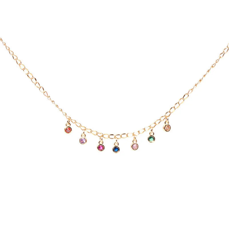 Rainbow CZ Color Zircon Crystal Diamond Necklace Jewelry Gold Plated Stainless Steel Crystal Necklace Chain