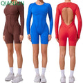 Wholesale Backless Sportswear Playsuits Gym Bodysuits Scrunch Butt Sports Short Fitness Yoga Women's Jumpsuit