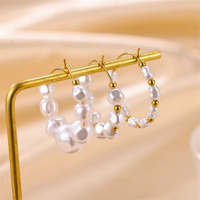 Non Allergic Genuine Gold Plated Stainless Steel Jewelry Earrings Customized Pearl Beads Tarnish Free Hoop Earrings for Women