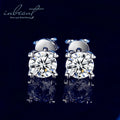 Silver 925 Original Total 2 Carat Brilliant Cut Diamond Test Past D Color Moissanite Heart Prong Stud Earrings for Wedding