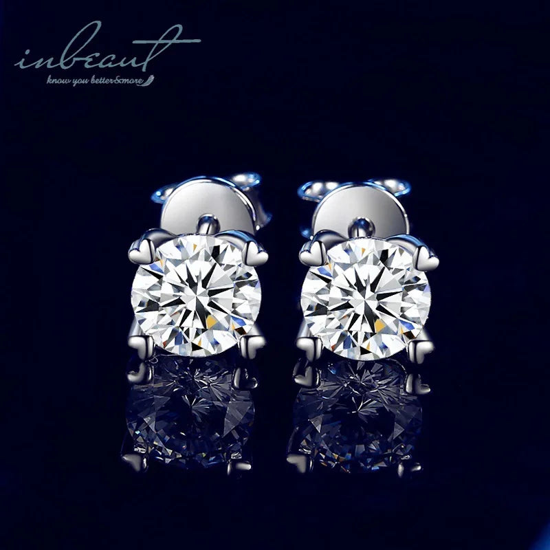 Silver 925 Original Total 2 Carat Brilliant Cut Diamond Test Past D Color Moissanite Heart Prong Stud Earrings for Wedding