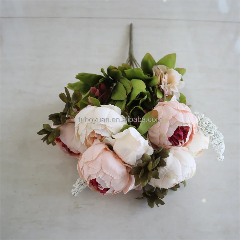 E- Wedding Peony Flower Bouquet Artificial Peony Bunch Artificial Peonies Flower Bouquet for Flower Wall Wedding Decor