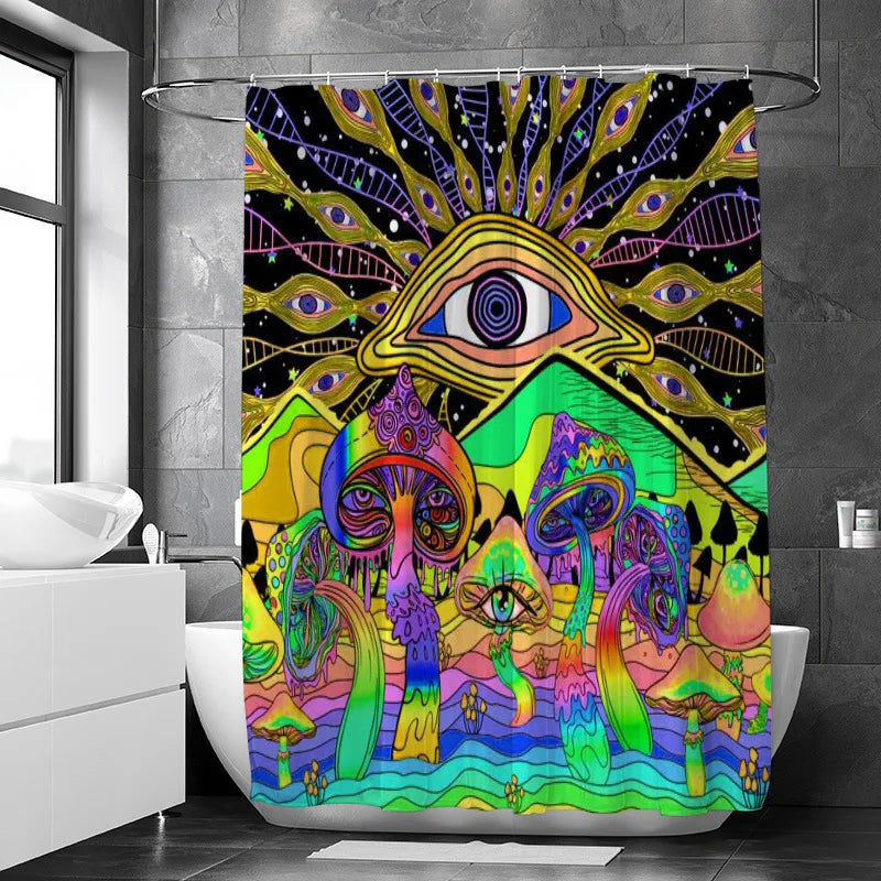 Psychedelic Mushroom Flowers Bathroom Curtain Waterproof Polyester Home Decor Digital Printing Bath Waterproof Bathroom Curtain