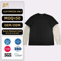 OEM Custom Heavy Cotton 2 In1 Double Layered Longsleeve Blank Thermal t Shirt Screen Printing Raw Hem French Terry t Shirt for m