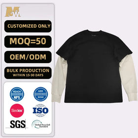 OEM Custom Heavy Cotton 2 In1 Double Layered Longsleeve Blank Thermal t Shirt Screen Printing Raw Hem French Terry t Shirt for m