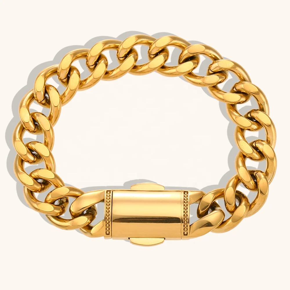 Fashion Hip Hop Jewelry Stainless Steel 18K Gold Plated Waterproof Chunky Chain Bracelet for Women Men