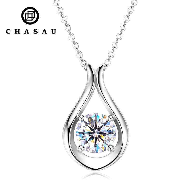 Fashion New Design 925 Sterling Silver Link Chain 2ct 8mm Round Brilliant  Moissanite Teardrop Pendant Necklace for Women