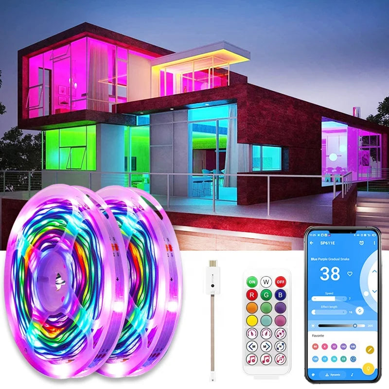 5V USB Powered Chasing Dream Color RGBIC Luz Tiras 5M 10M Set Smart RGB 5050 Ruban TV Back LED Strip Light Kit for Room Decor