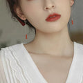 Hand Made 925 Sterling Silver South Red Agate Charm Earrings  Natural Healing Crystal Gemstone Fine Jewelry