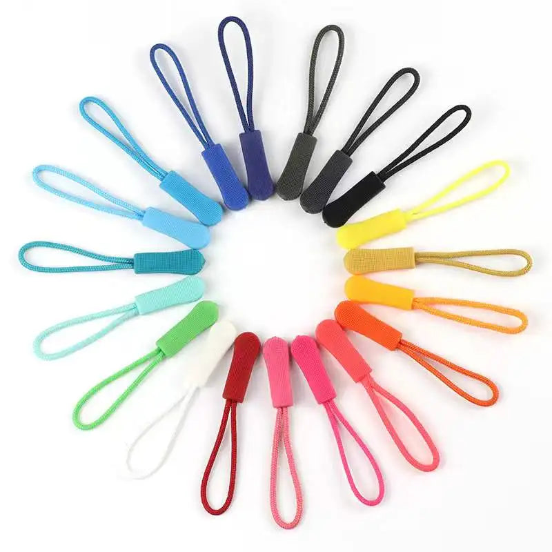 Custom Logo Design PVC Silicone Rubber Zipper Puller Embossed Technique Colorful String Cord Zip Slider Garments Plastic