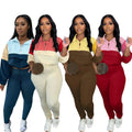 Autumn Winter Hot Sale Women Patchwork Design Long Sleeve Turndown Neck Long Pants Women Joggers 2 Piece Set Outfits
