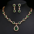 Rhinestone Costume Prom Jewelry Teardrop Necklace Earrings Jewelry Emerald Wedding Bridal Jewelry Sets for Brides Bridesmaids