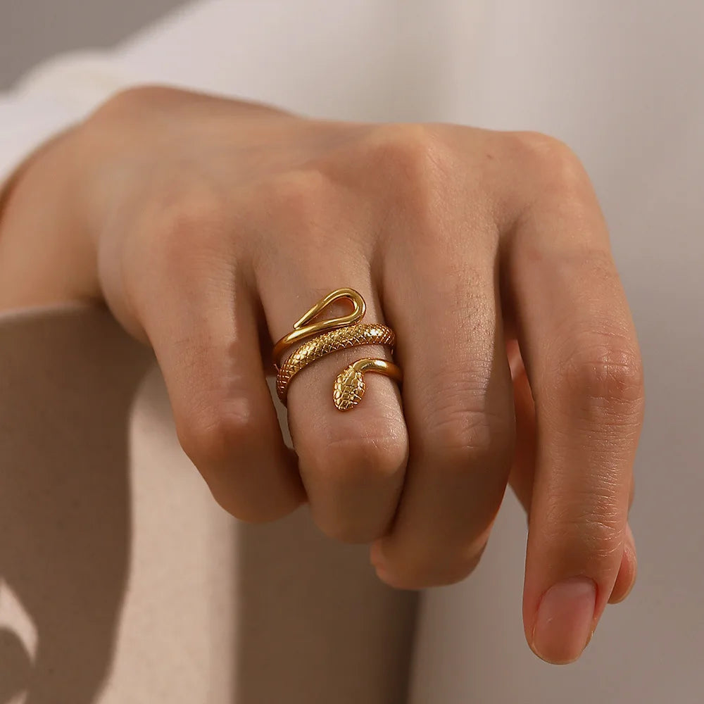 New Style Fashion Classic Texture Snake Design Layer 18K Gold Plated SIlver Plated Stainless Steel Opening Rings