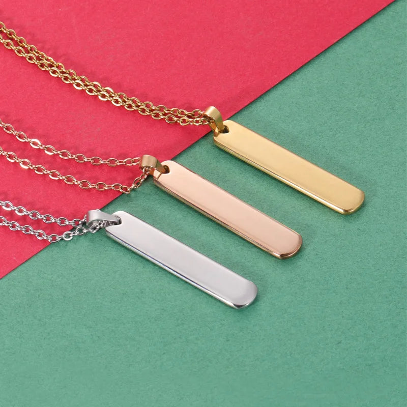 Stainless Steel Men Necklace Engraved Letter Pendant Necklace Costume Jewelry Vertical Bar Pendant Necklace for Gift
