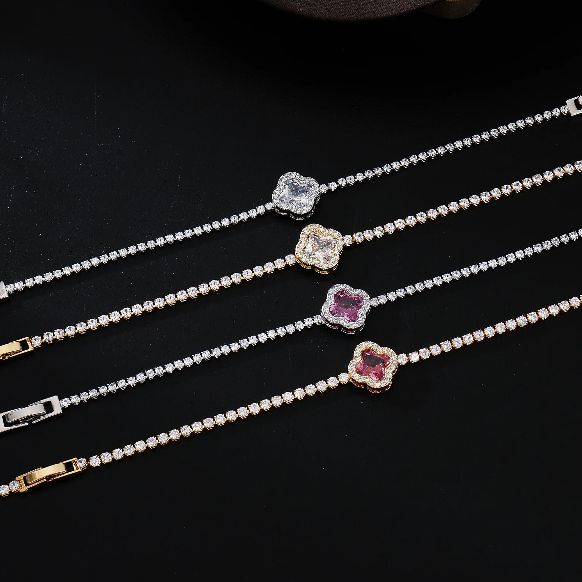 Cunyan 2025 Light Luxury Women's Clover Bracelet with Zircon Chain Fashionable Bangles & Bracelets Wholesale