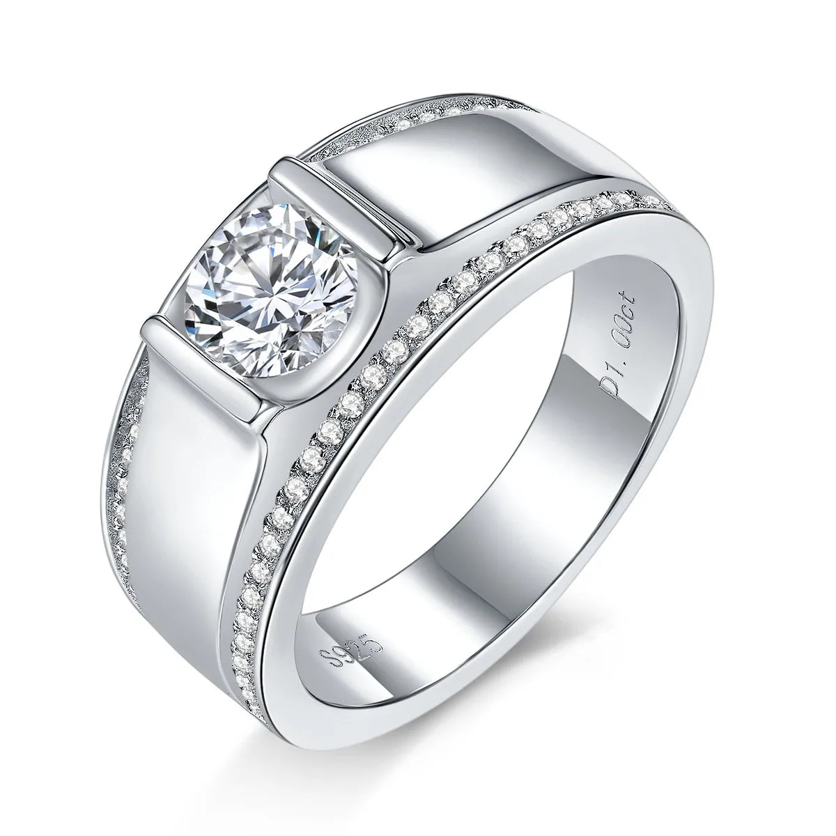 Moissanite Ring Men Lab Diamonds Moissanite Diamond Custom Luxury 6.5mm 925 Sterling Silver Mens Ring