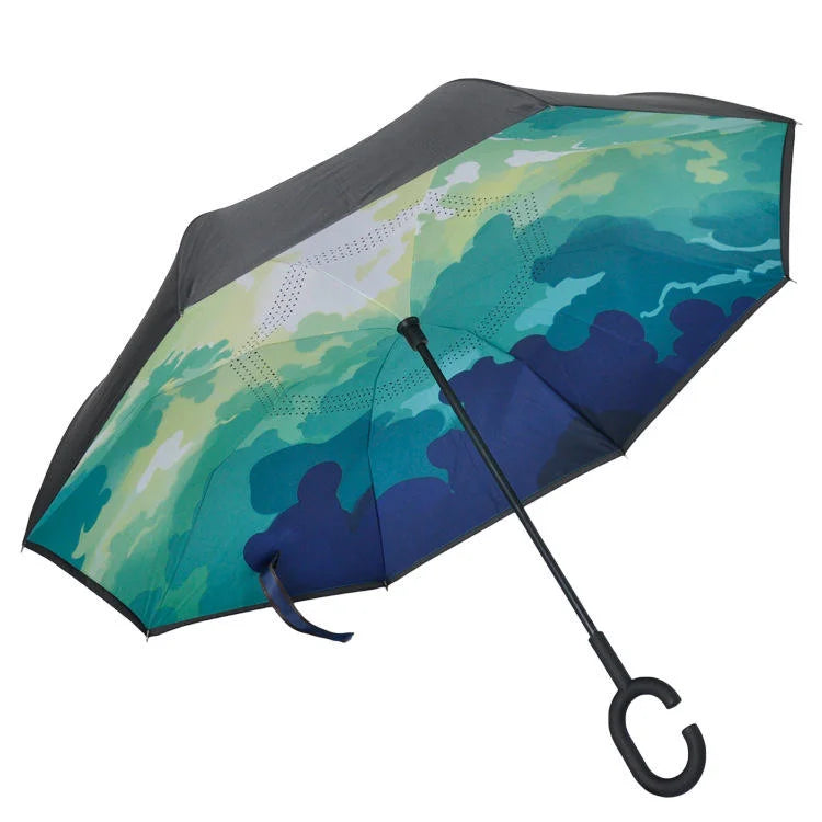 Flower Print Inside Umbrella Upside Down Umbrella Inside Out Reversed Umbrella