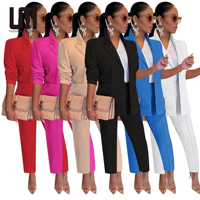 Liu Ming Autumn Winter 2024 New Fashion Women Suit Office Casual Clothing Blazer Trousers 2 Piece Set