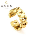 Ason Simple Design Watch Chain Style Ring Women Fashion Personality 18K Gold Stainless Steel Ring