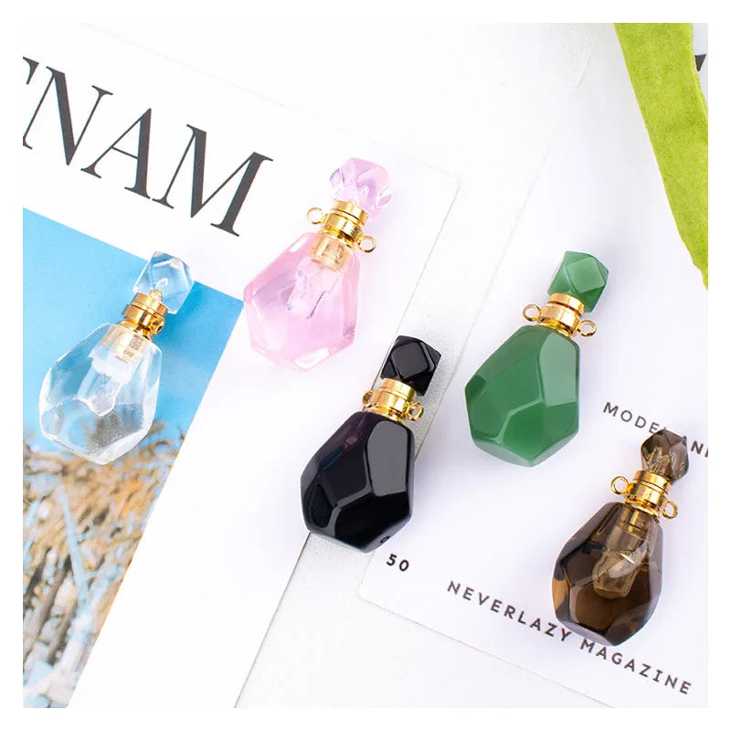 Travel Small Car Glass Luxury Crystal Perfume Bottle DIY Pendant Fashion Natural Gem Stone Gift Girl