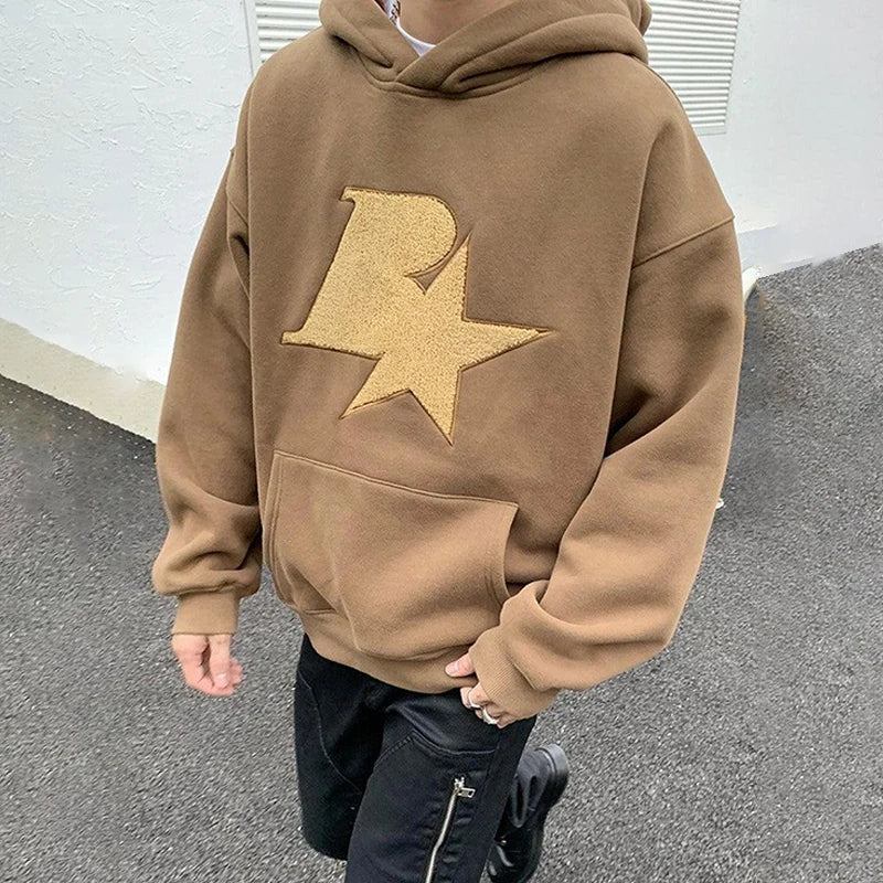 Factory Custom Chenille Embroidery Drop Shoulder Pullover Hoodies Towel Logo Fleece No String Mens Oversized Hoodie