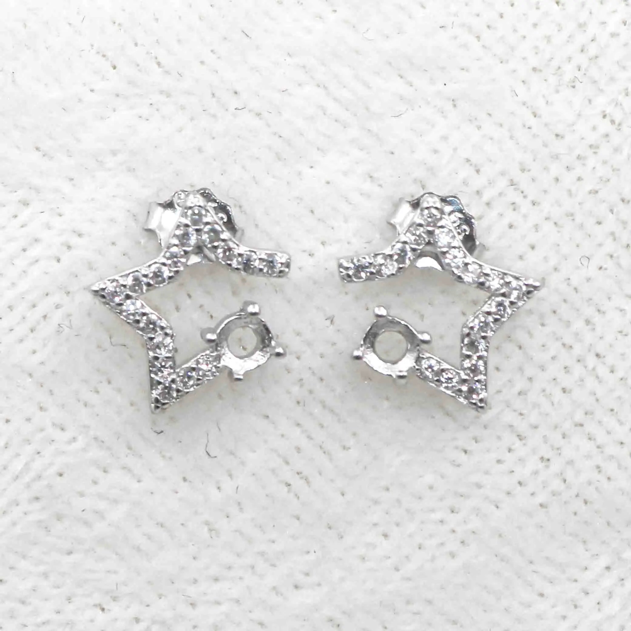 Sterling Silver 3*3mm Semi Mount Stud Earrings Empty Frame Support Blank Setting S925 Base Without Center Stone for DIY Inlay