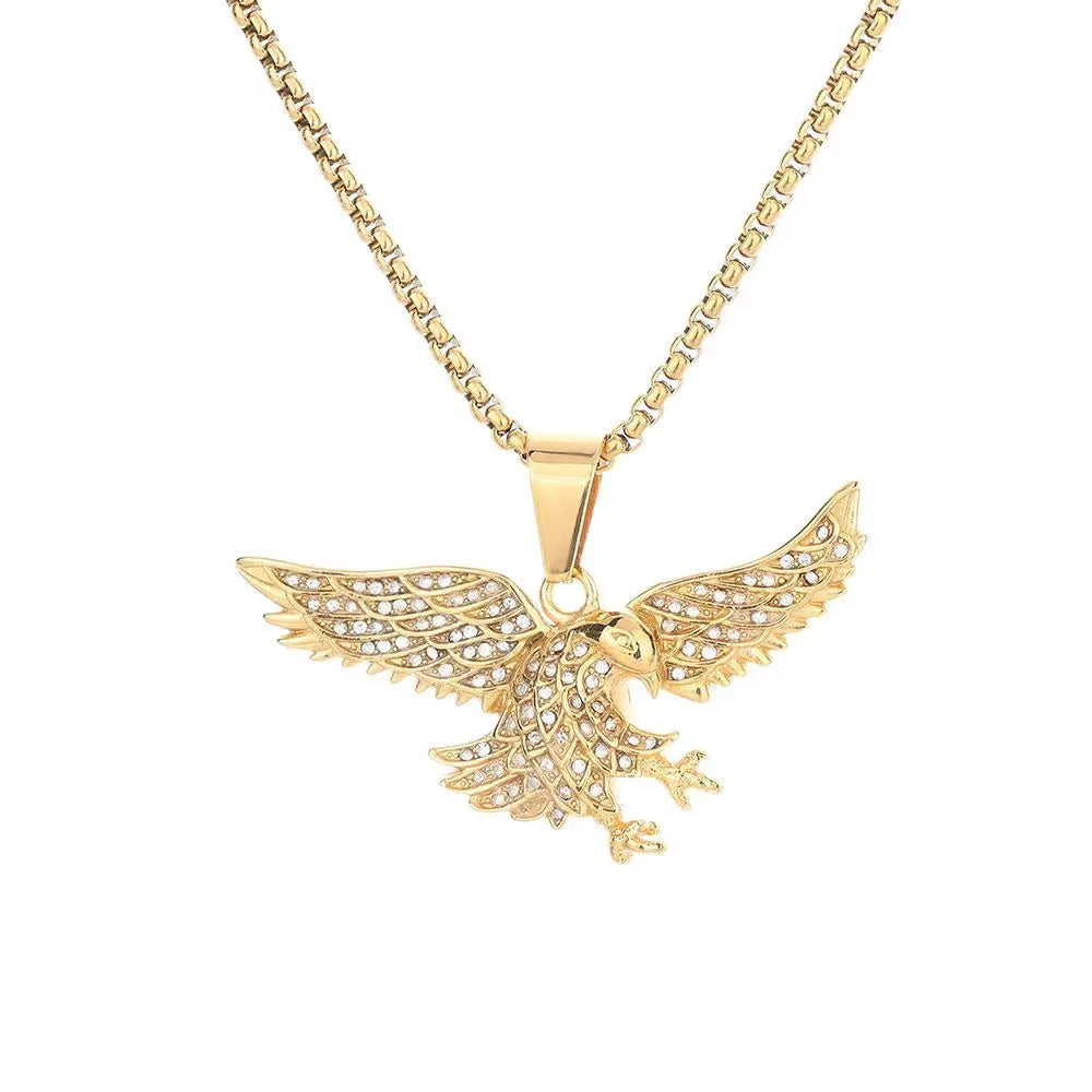 Fatingna 18K Gold-Plated Stainless Steel Eagle Pendant Necklace Fashion Link for Wedding Parties Anniversaries Butterfly Zircon