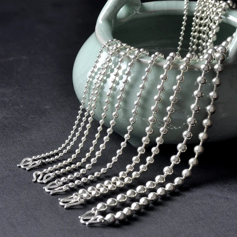 Fashion 990 Sterling Silver Simply 2mm 3mm 4mm Round Ball Chain Necklace for Women Man Wholesale