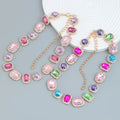 Fashion Exaggerated 18K Gold Plated Geometric Bling Rainbow Crystal Rhinestone Necklace for Party
