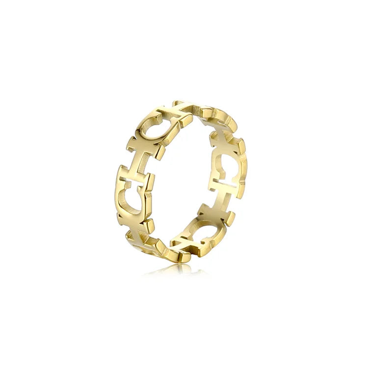 Custom Personalized Jewelry CH Letter Ring 316L Stainless Steel Gold Plated Women Rings