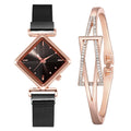 2023 Women's Simple Quartz Watch Glass Dial Window Pointer Display New Square Head Fashion Set Alloy Band Wholesale Personalized
