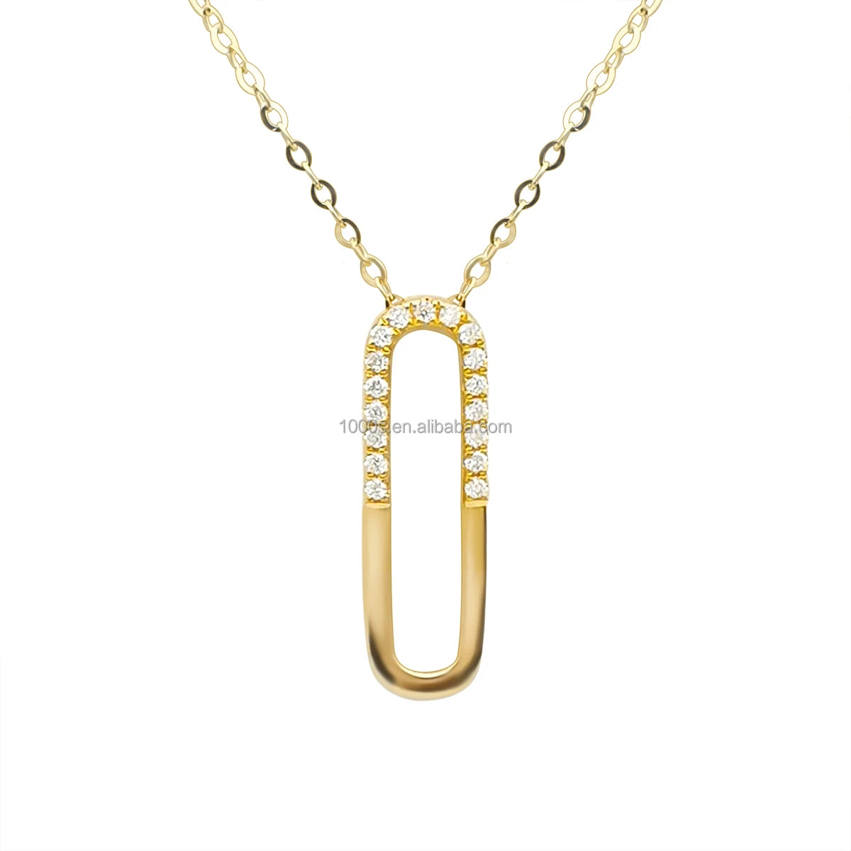 Trendy 18K Solid Gold with Natural Diamond Clip Paper Shape Pendant Necklace Simple Design for Women Gift