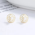 Fashion Earrings Jewelry Women 925 Sterling Silver Flower Pearl Earrings Camellia Enamel Oil Drop Gold Plated Fine Stud Earrings