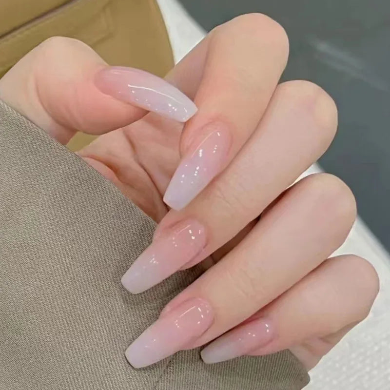 Boxs Long Ballet Wearing Nail Finished Fake Nail Patch Press on Nail With Jelly Glue
